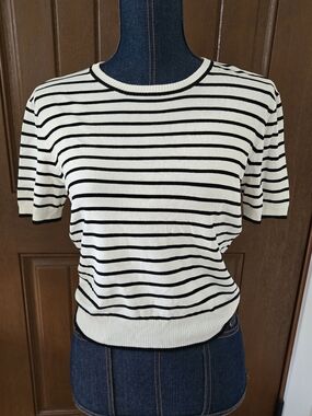 H&M Black and White Striped Short Sleeve Knit Top